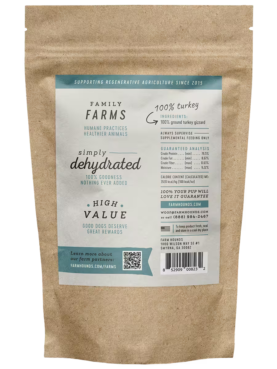 Farm Hounds turkey gizzard sticks, natural gizzards for dogs, showing fresh, whole turkey gizzards in a close-up image.