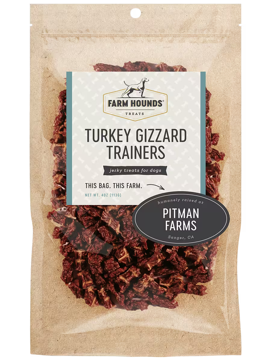 Farm Hounds turkey gizzard trainers trainers shown from the front, featuring natural texture and detailed appearance of the training product.