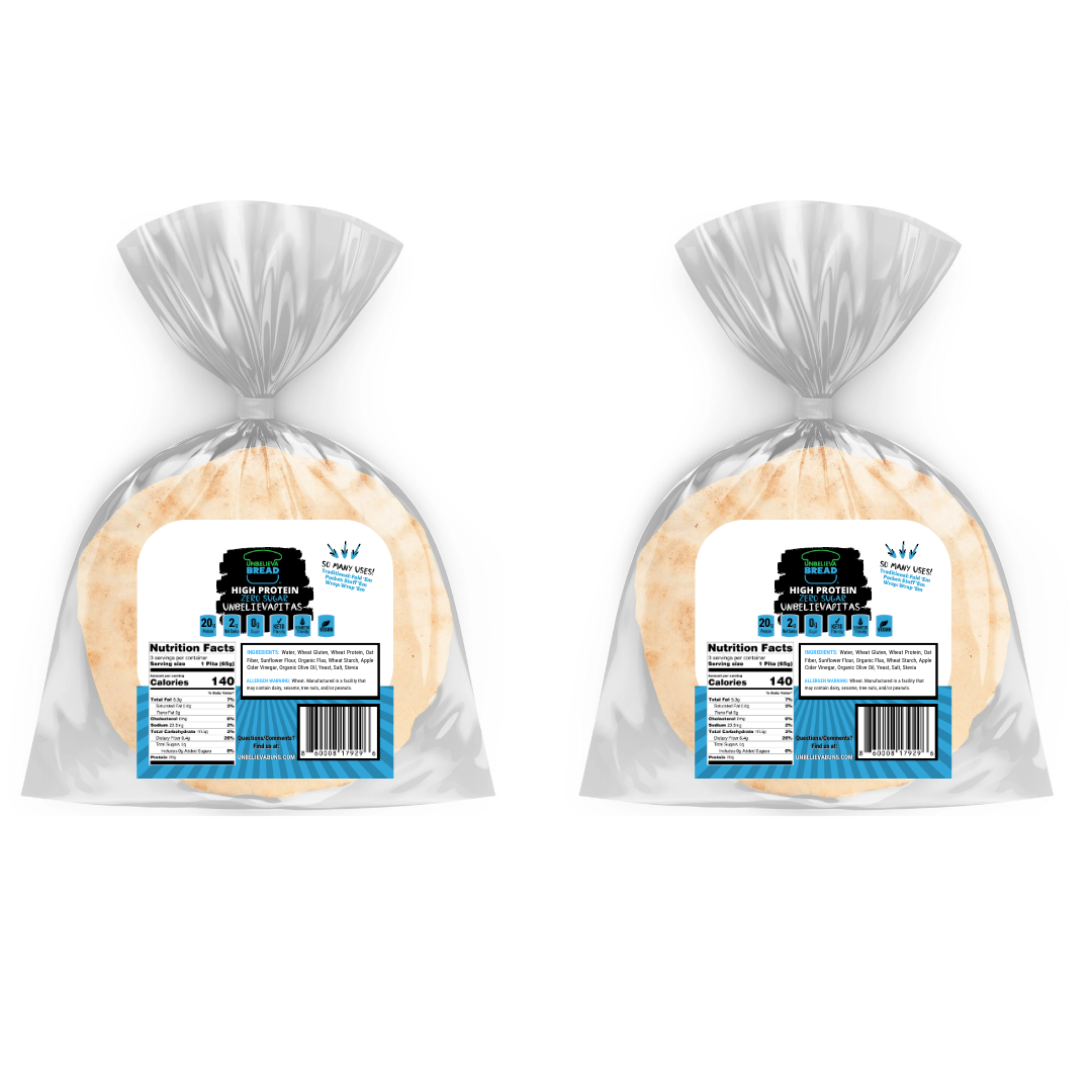 2 Bags of UnbelievaPitas - High Protein, Low-Carb Pitas (6 Breads) - Blessings Grow Meadows