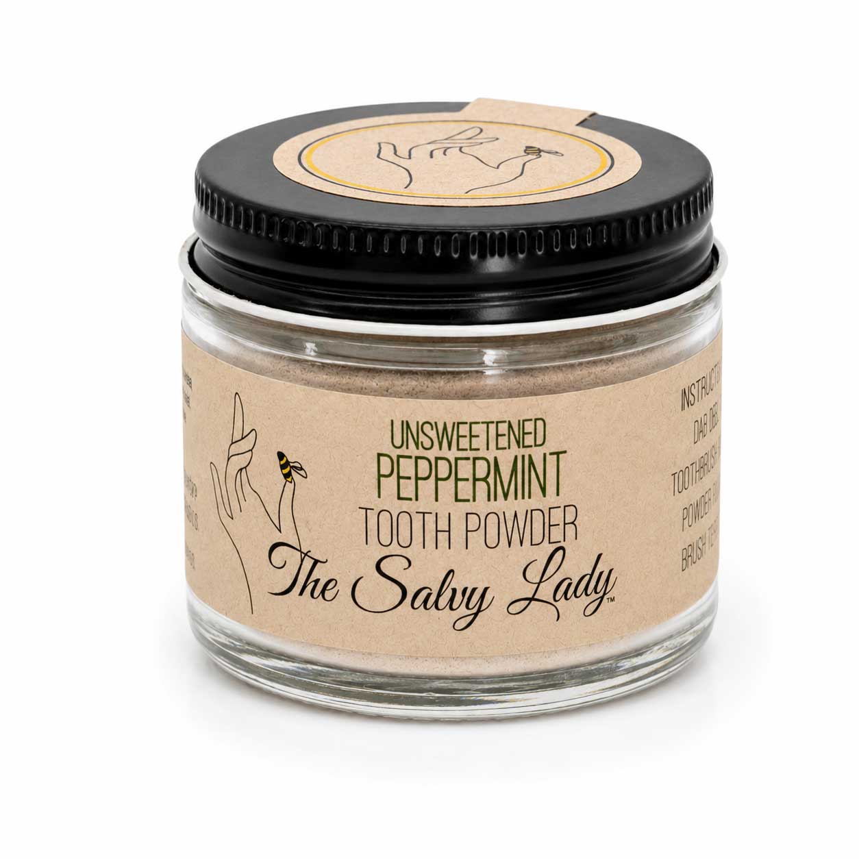 BuyNebraska.com Tooth Powder in 2 oz, fluoride-free, with multiple flavors, shown in a clear container for oral hygiene.