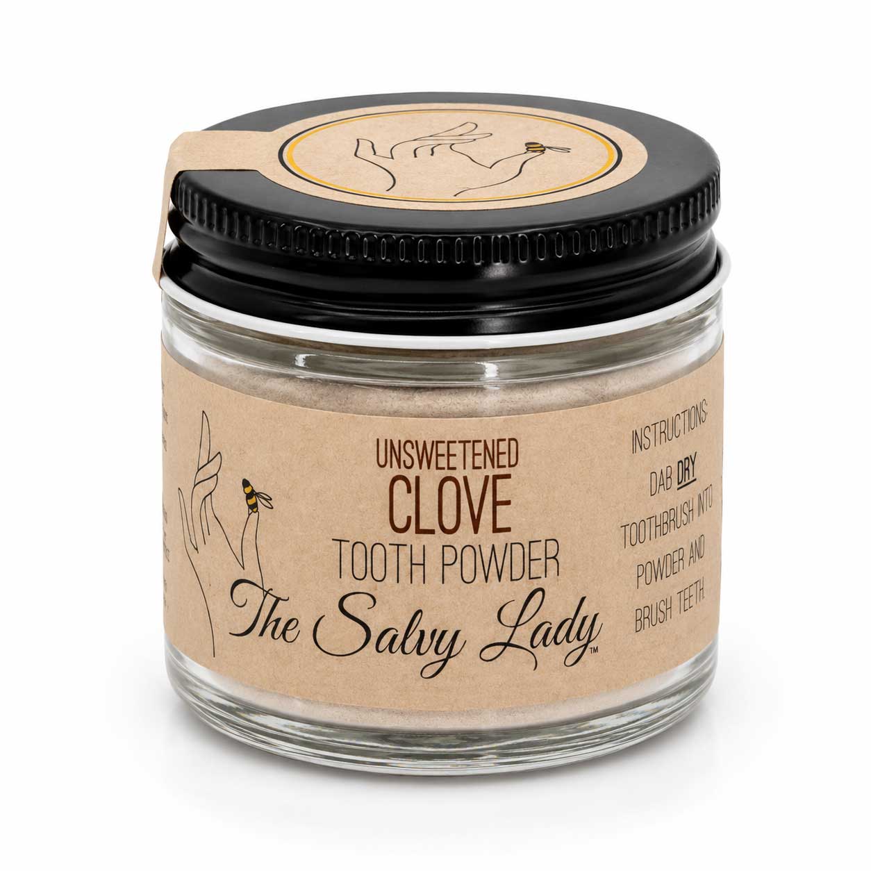BuyNebraska.com Tooth Powder in 2 oz, unsweetclove flavor, fluoride-free natural dental product from The Salvy Lady.