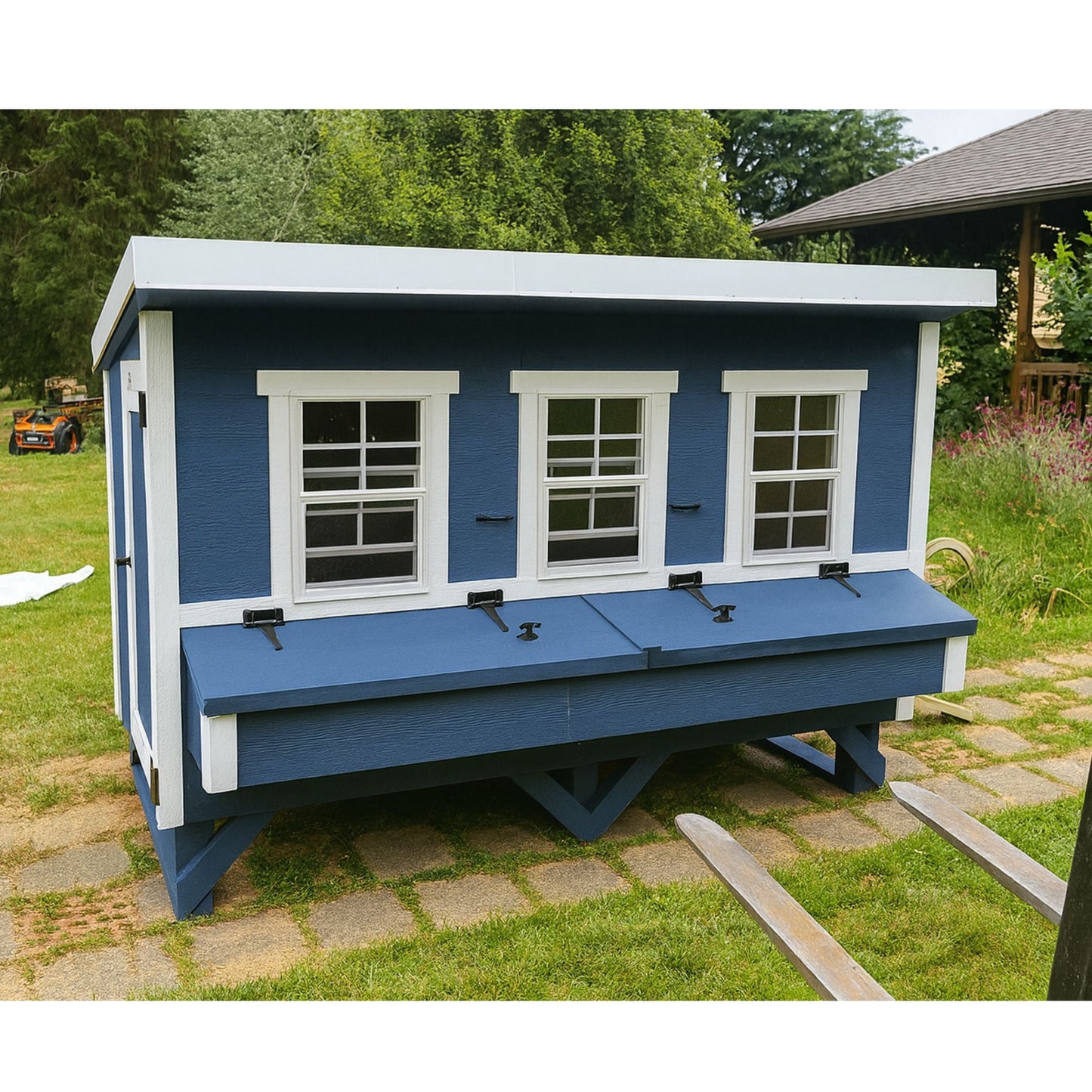 OverEZ XL chicken coop designed for up to 20 chickens, featuring spacious outdoor enclosure and sturdy wooden construction.