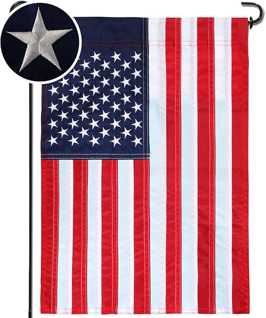 U.S. Garden Flag by Flagman of America, made in USA, featuring patriotic design and vibrant colors for outdoor display.