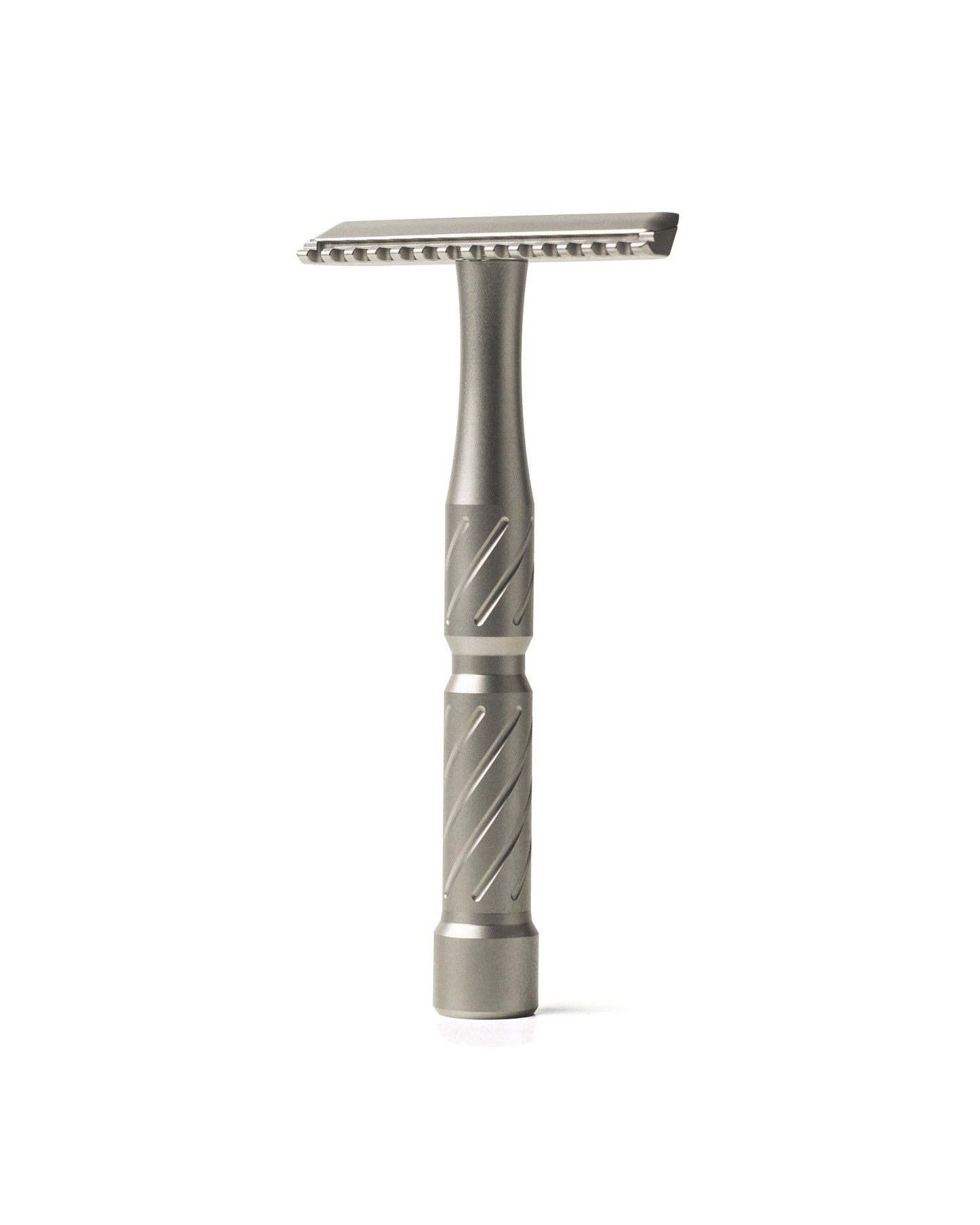 Blackland Razors Vector safety razor with a sleek, hammered metal finish, showcasing its textured handle and polished head.