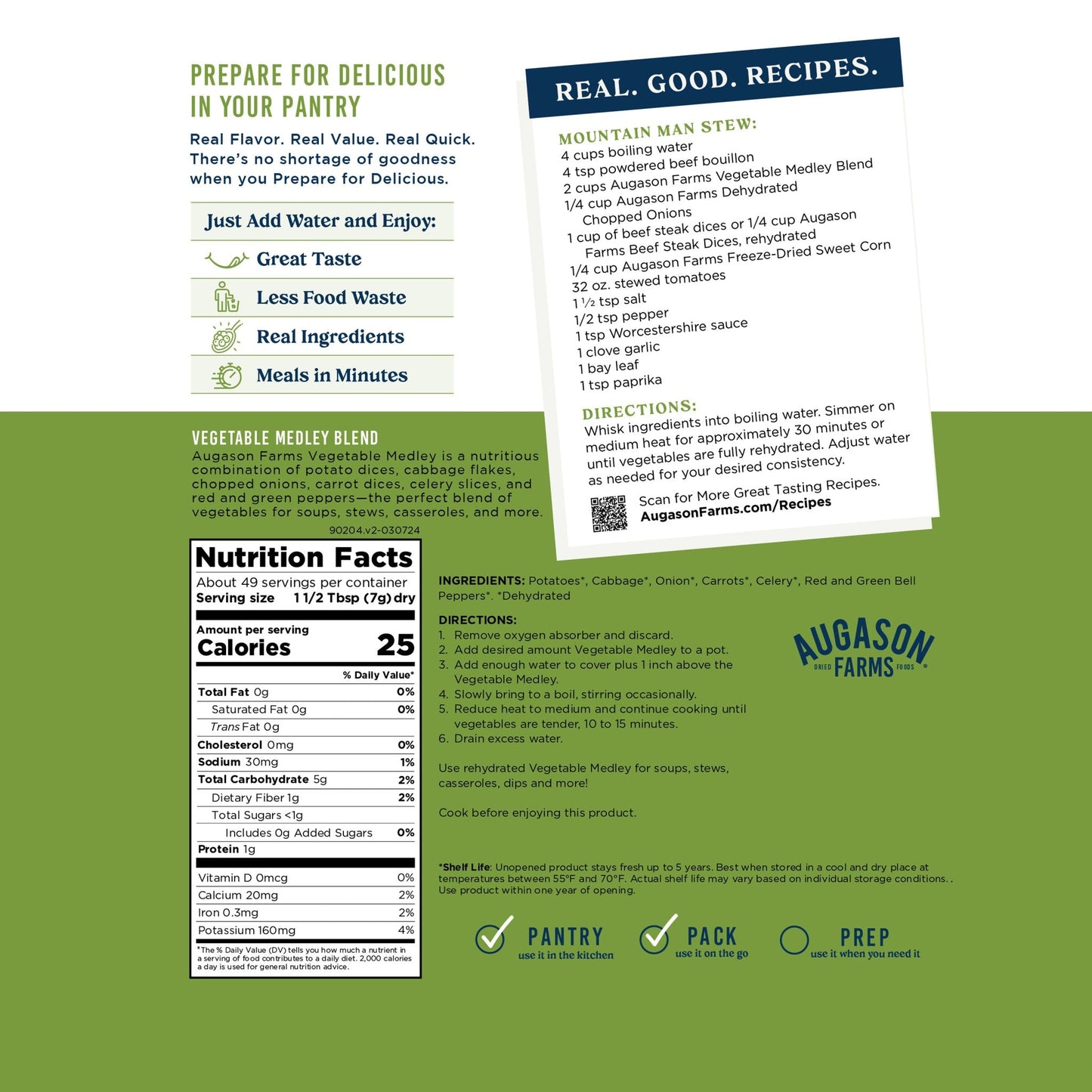 Vegetable Medley Blend Pouch, 49 Servings - Blessings Grow Meadows