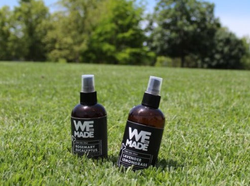 WE Made lavender and lemongrass Stinky Dog Spray bottle, natural pet deodorizer for freshening up dogs.