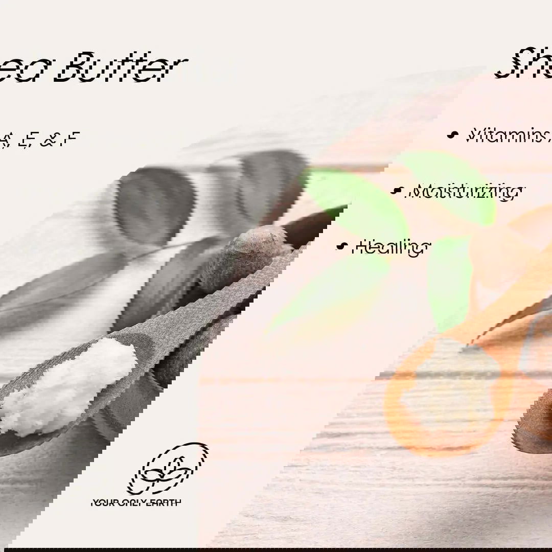 A partially glitched image of a jar labeled Lavender Balm from Your Only Earth, a wooden spoon with balm, and text highlighting its moisturizing benefits for daily use and nourishing dry skin relief on a light surface.