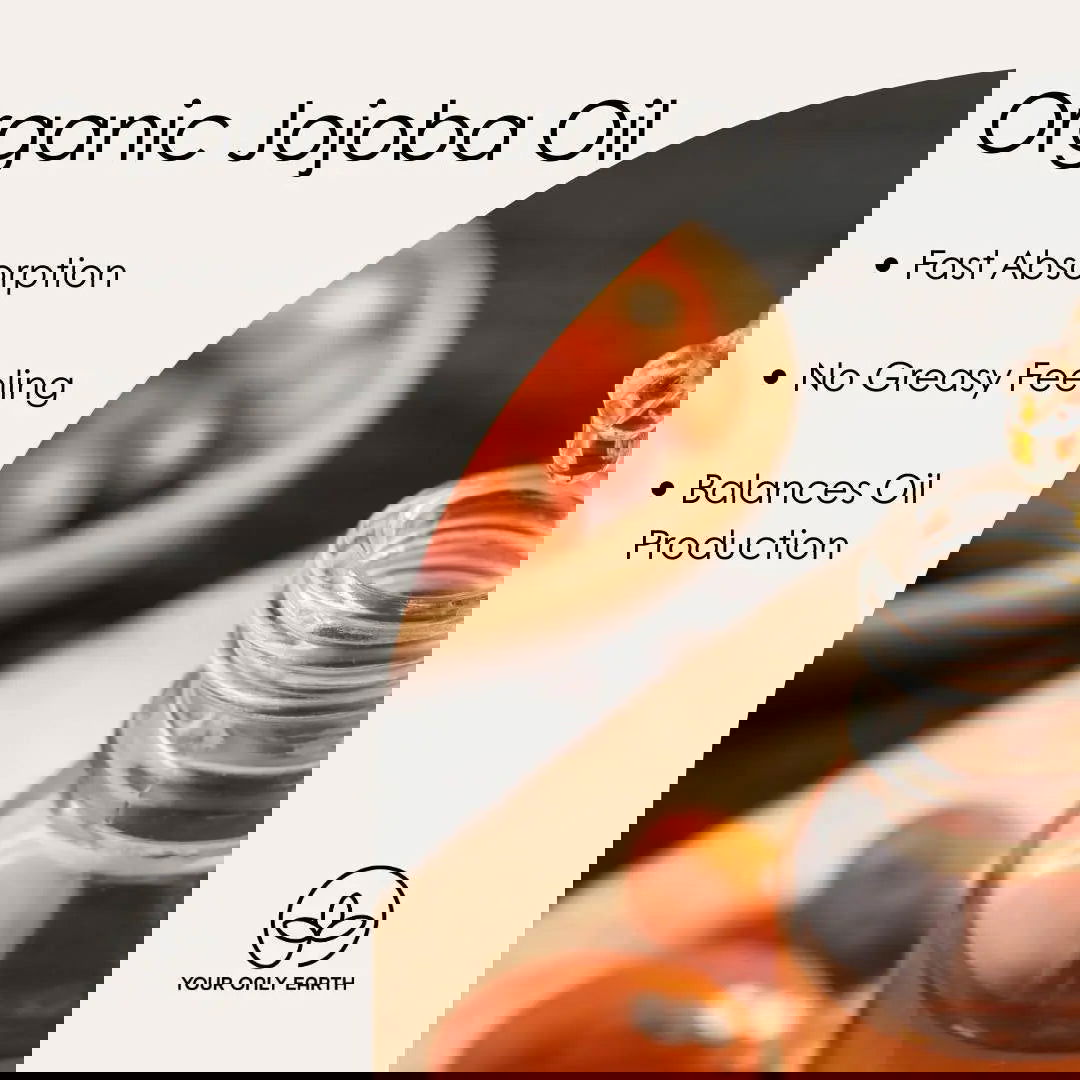 A distorted image with illegible text and an unclear, abstract background appears related to Maui Magic Beauty Oil by Your Only Earth, suggesting a beauty oil for acne and rosacea concerns.