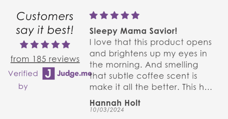A 5-star Judge.me review by Hannah Holt on 10/03/2024 praises Your Only Earth's Hyaluronic Acid Serum for its eye-brightening effect, radiant complexion boost, and pleasant coffee scent.