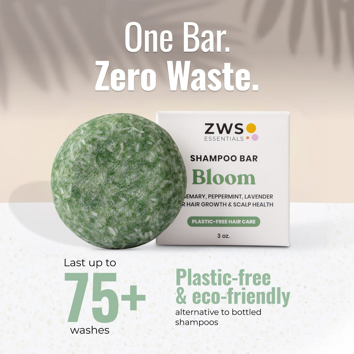 ZeroWasteStore.com plastic-free shampoo and conditioner bar duo with Bloom scent, featuring castor oil for healthy hair.