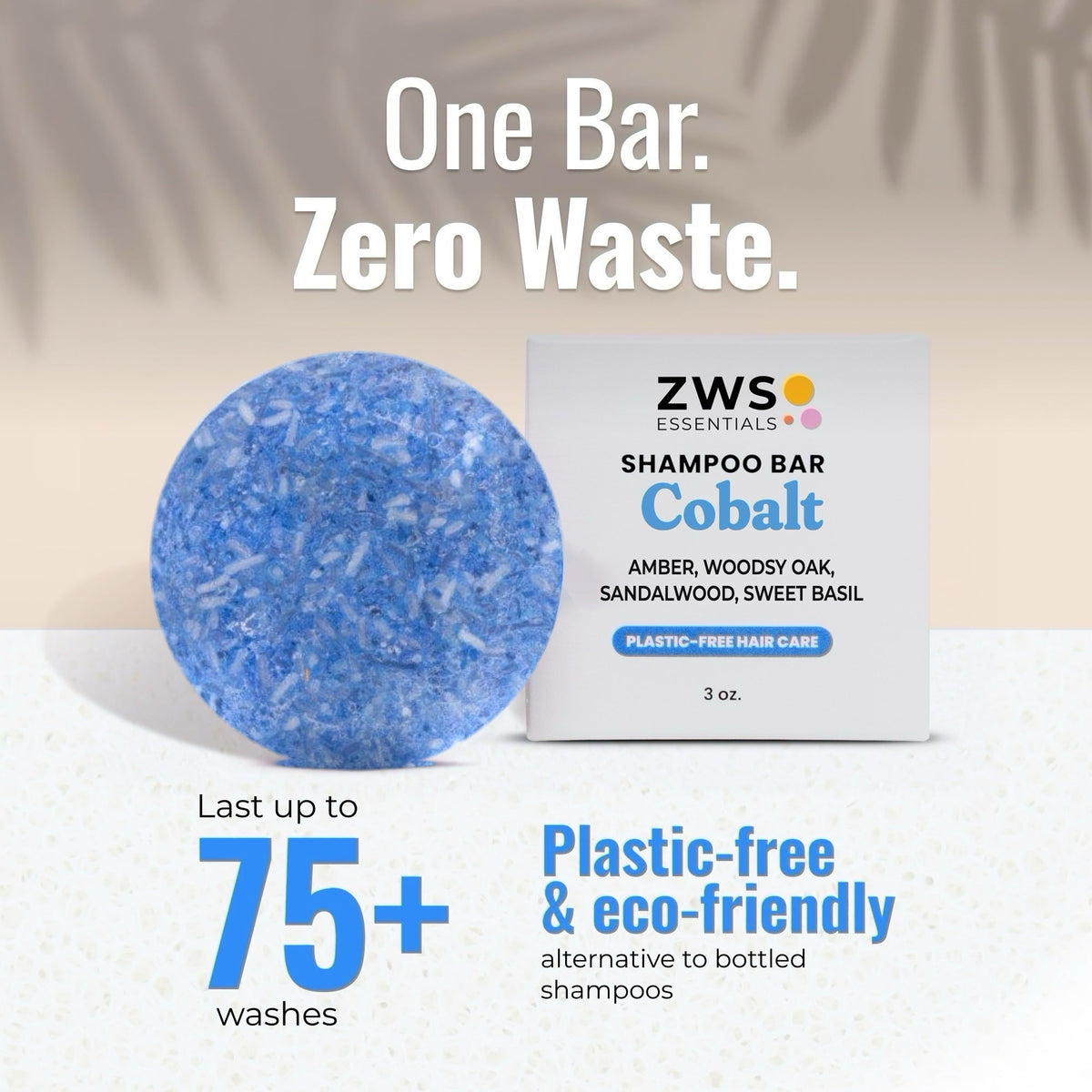 Cobalt-scented ZeroWasteStore.com plastic-free shampoo and conditioner bar duo, eco-friendly hair care set with 75 washes