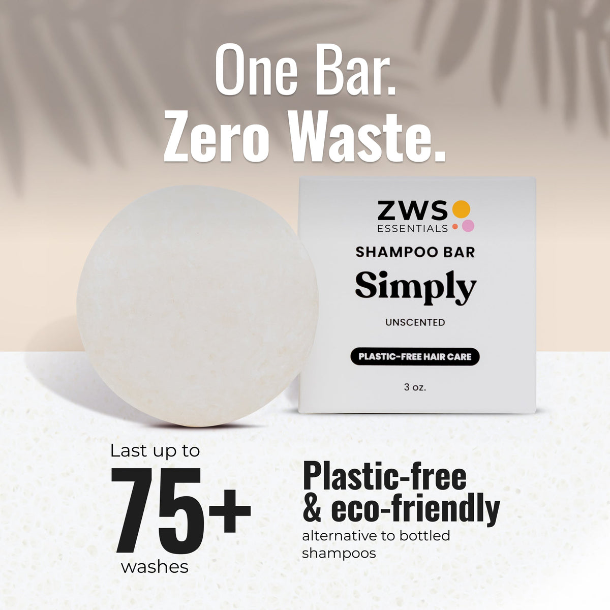 Unscented shampoo and conditioner bar duo from ZeroWasteStore.com, plastic-free, eco-friendly hair care set with 75 washes.