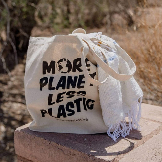 More Planet Less Plastic Organic Tote Bag - Blessings Grow Meadows
