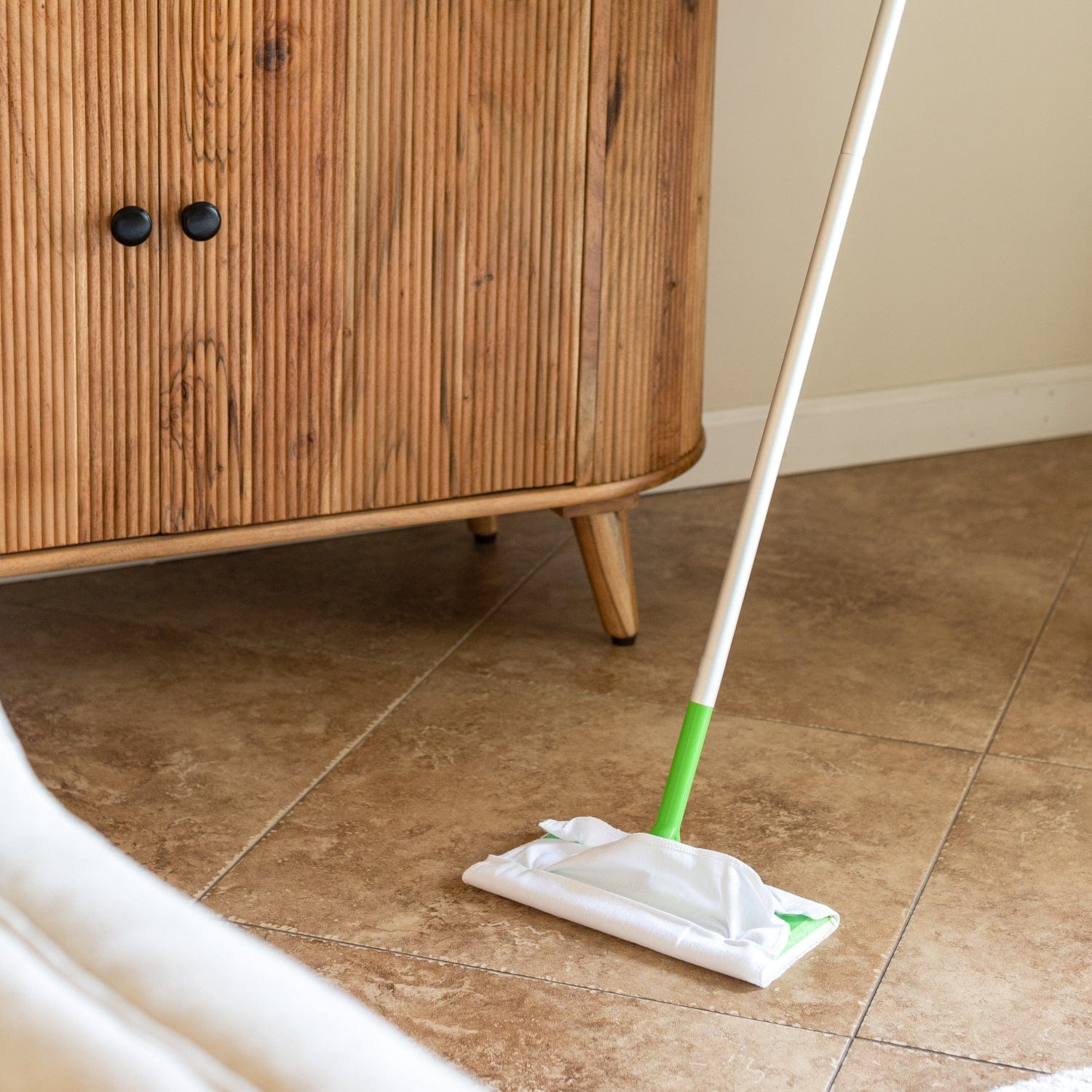 Six white washable mop covers from ZeroWasteStore.com for cleaning tools, designed for reusable and eco-friendly cleaning.