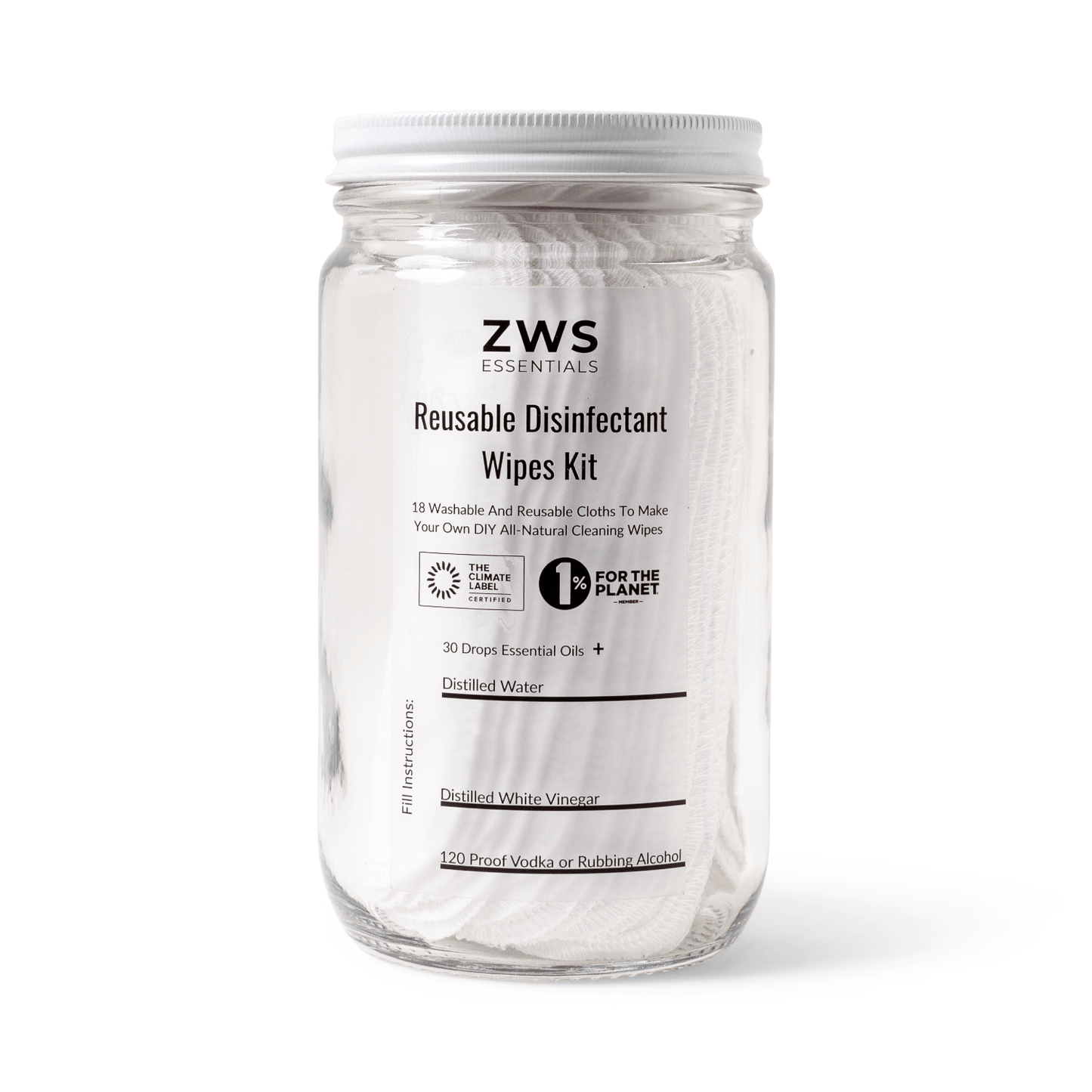 Reusable disinfectant wipes DIY kit from ZeroWasteStore.com, household cleaning supplies with eco-friendly fabric and cleaning solution.