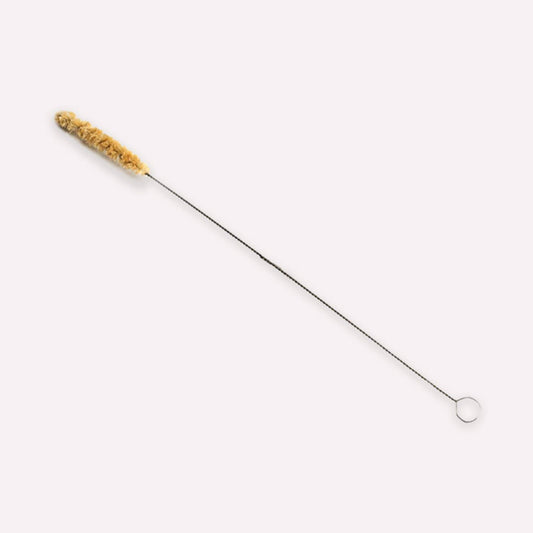 The ZeroWasteStore.com Straw Cleaner is a long, thin agave fiber brush with a twisted wire handle, looped end, and soft bristles—perfect for cleaning straws or bottles. Shown on a plain white background.