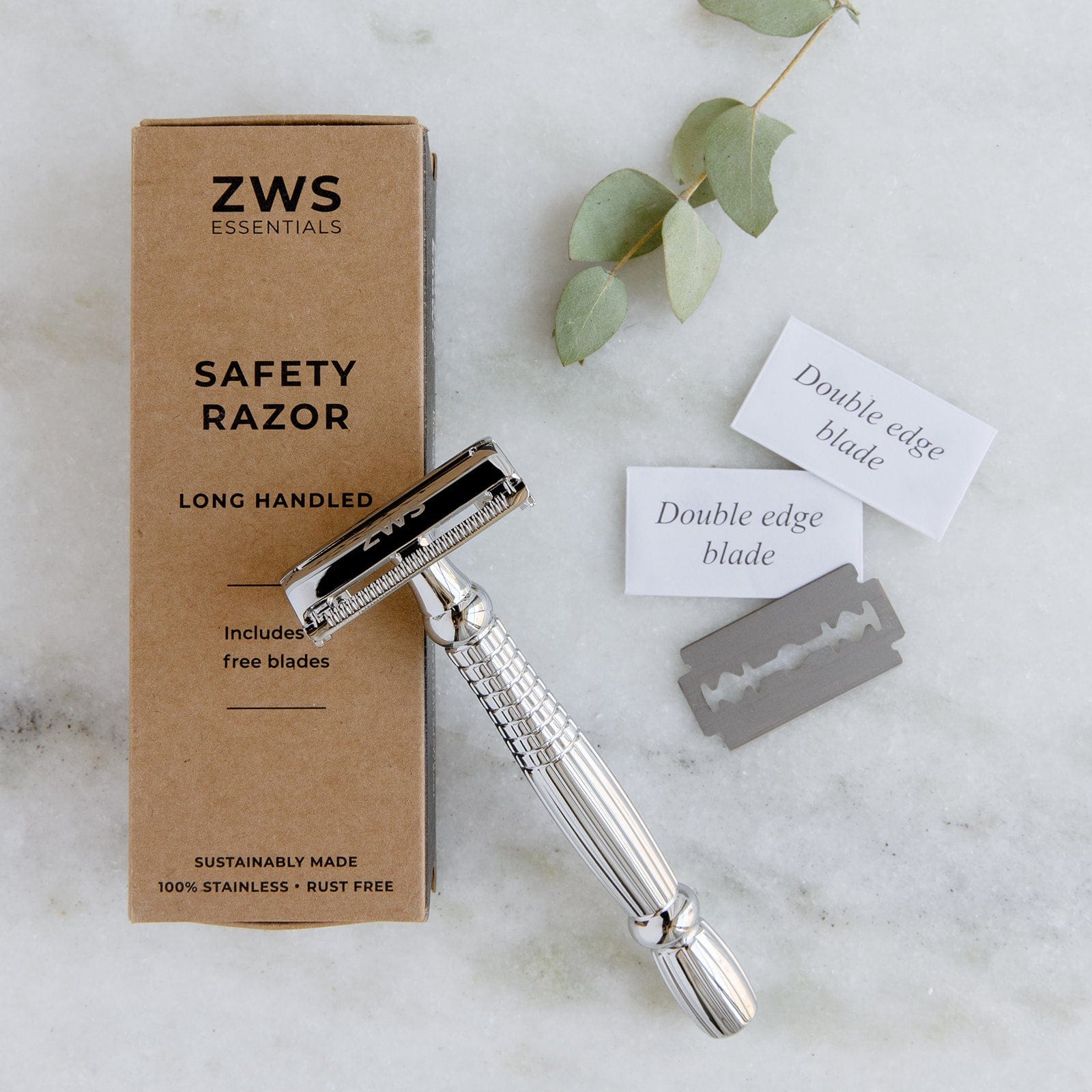 Zero Waste Safety Razor with short handle and 10 free blades, eco-friendly sustainable razor for eco-conscious grooming.