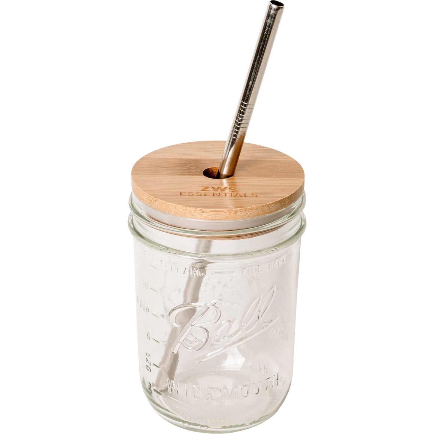 The ZeroWasteStore.com Mason Jar Kit includes a clear glass mason jar with a bamboo lid and stainless steel straw—a wide-mouth, eco-friendly way to sip in style.