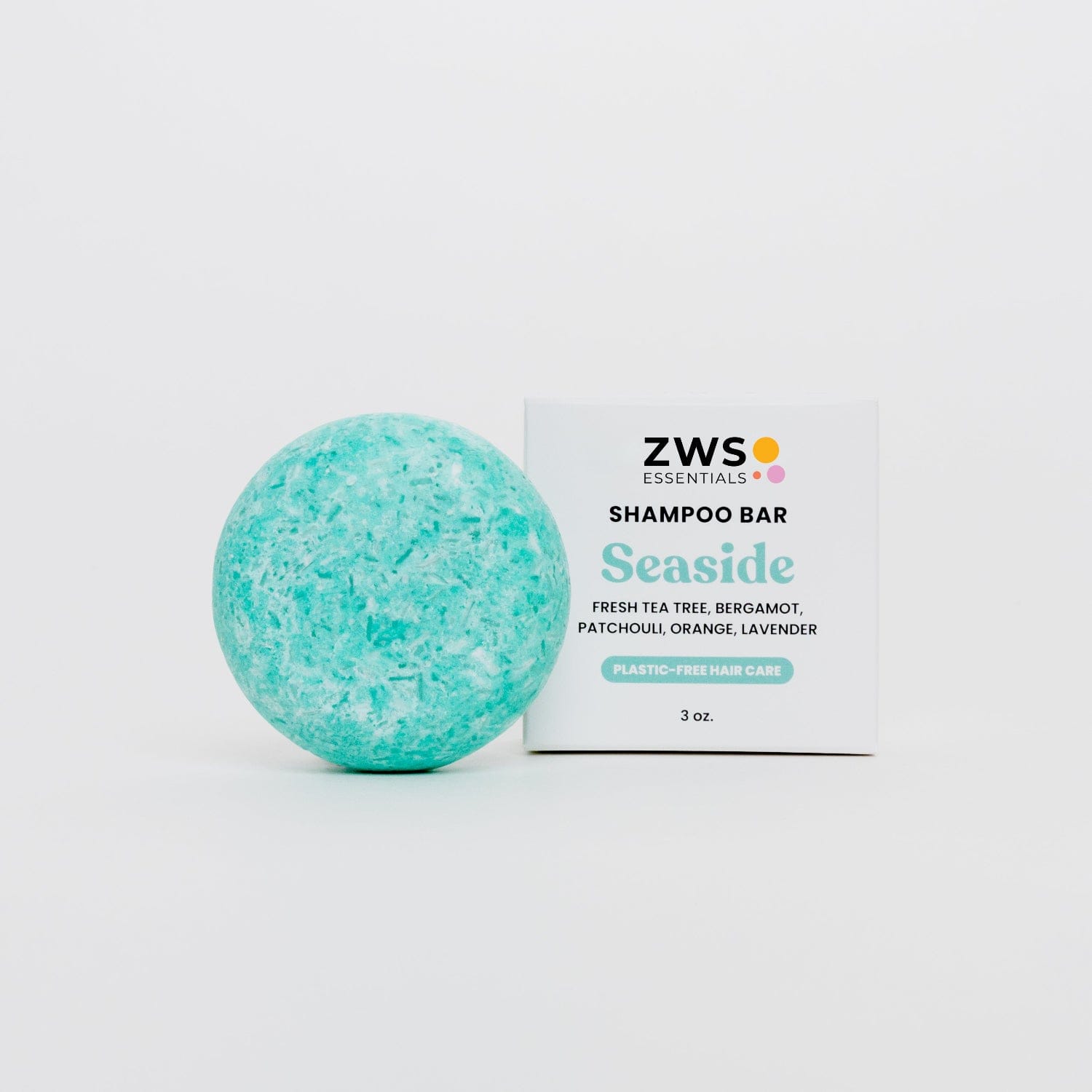 ZeroWasteStore.com seaside shampoo bar, natural solid shampoo with eco-friendly packaging, shown in a close-up image.